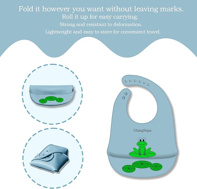 UBINGSOPA Silicone Baby Bibs – Adjustable, Soft, Waterproof & Durable, with Large Food-Catching Pocket, Feeding-Friendly