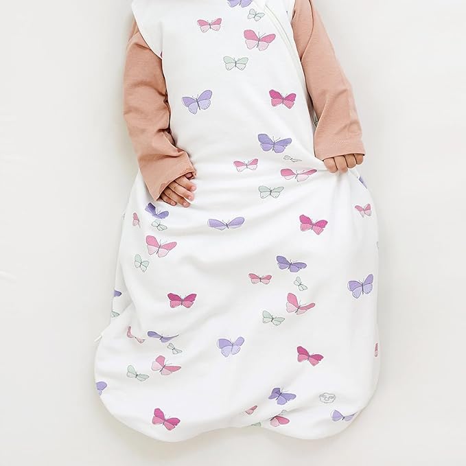 Woolino Merino Wool and Organic Cotton Baby Sleeping Bag - 4 Season Classic Sleep Sack - Two-Way Zipper Sleep Bag for Baby and Toddler - 18-36 Months - Butterfly