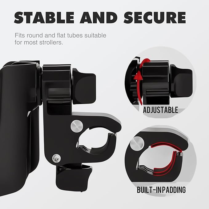 Li & Zhao Universal Stroller Cup Holder - 2-in-1 Wheelchair Cup Holder Adjustable Bike Drink Holder with Phone Holder Accessories for Rollator,Bike,Scooter,Walker(Black)