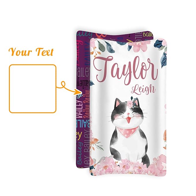 Custom Changing Pad Cover Set - Jersey Knit Ultra Soft Unisex Waterproof Diaper Changing Table Covers with Personalized Name for Baby Boys Girls - Comfy Cozy 2 Pcs Set Style10