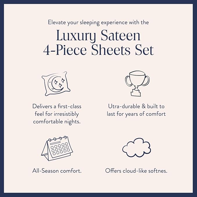 Brooklinen Luxury Sateen 4 Piece Sheet Set - 100% Cotton Sateen Sheets, Soft & Durable King Size Sheets Set in Abyss Blue, Oeko-TEX Certified Bedding Set, 1 Fitted Sheet, 1 Flat Sheet, 2 Pillowcases