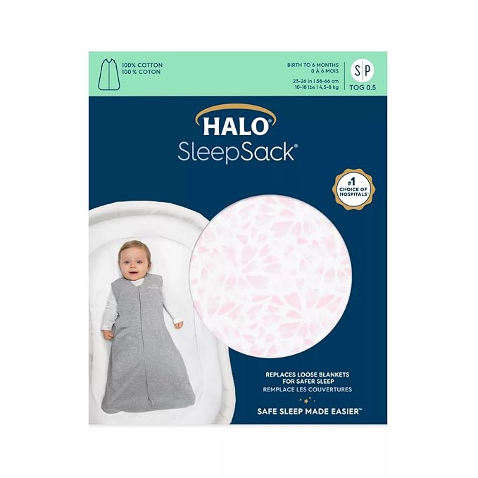 HALO SleepSack, 100% Cotton Wearable Blanket, Swaddle Transition Sleeping Bag, TOG 0.5, Heart Toss, X-Large, 6-12 Months
