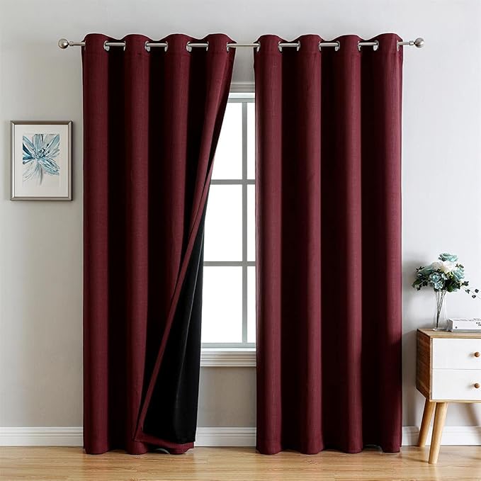 G2000 100% Blackout Curtains - 84 Inch Burgundy Red, Room Darkening, Thermal Lined, Noise Reducing, 2 Panels