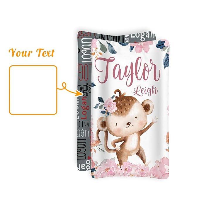 Custom Changing Pad Cover Set - Jersey Knit Ultra Soft Unisex Waterproof Diaper Changing Table Covers with Personalized Name for Baby Boys Girls - Comfy Cozy 2 Pcs Set Style14