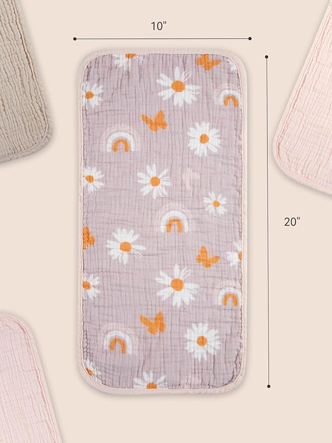 TILLYOU Muslin Burp Cloths Baby Boy Girl 20" x 10", 6-Layer Absorbent 100% Cotton Burping Cloths Large Soft, 10 Pack(Pink Butterfly)