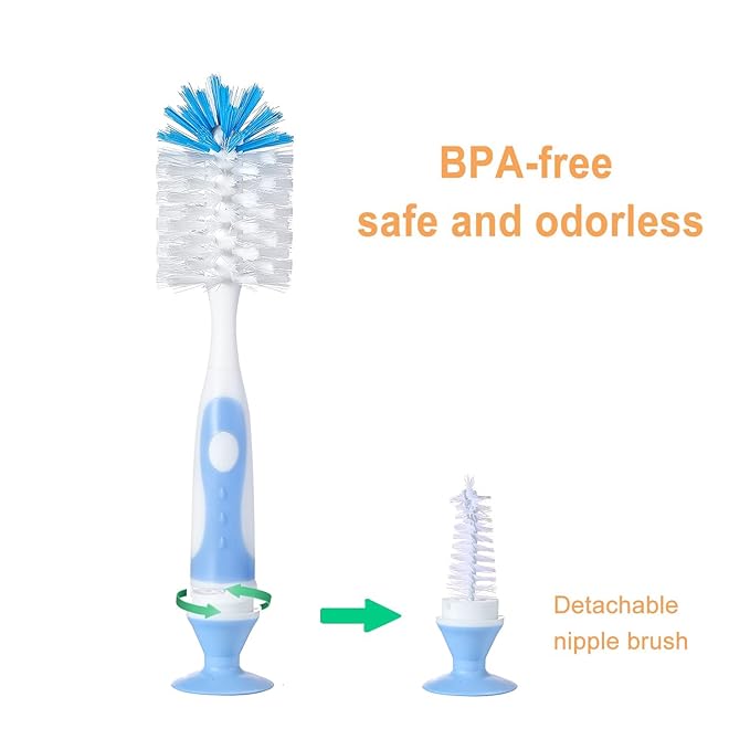 Chemimoso Multifunctional Cleaning Brush, Baby Bottle Brush, Bottle Brush Cleaner, Rotate The Suction Cup to Obtain The Small Bristle Brushes, Set Z, Green, Nylon and Nylon Brush