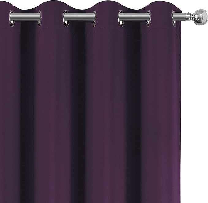 LEMOMO 100% Blackout Curtains 52 x 63 Inch Purple Curtains 2 Panels Darkening Thermal Insulated Bedroom Curtains