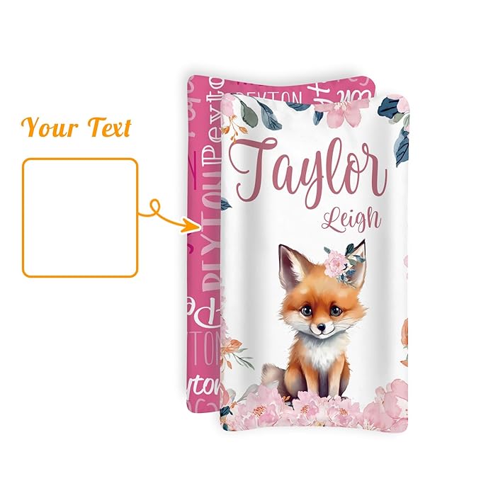 Custom Changing Pad Cover Set - Jersey Knit Ultra Soft Unisex Waterproof Diaper Changing Table Covers with Personalized Name for Baby Boys Girls - Comfy Cozy 2 Pcs Set Style17