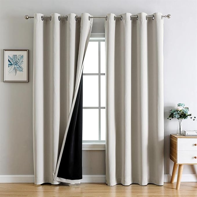 G2000 100% Blackout Curtains for Bedroom & Living Room - 84 Inch Long Beige Curtains with Room Darkening, Thermal Lined, Insulated, Light Blocking, Noise Reducing, 2 Panel Set