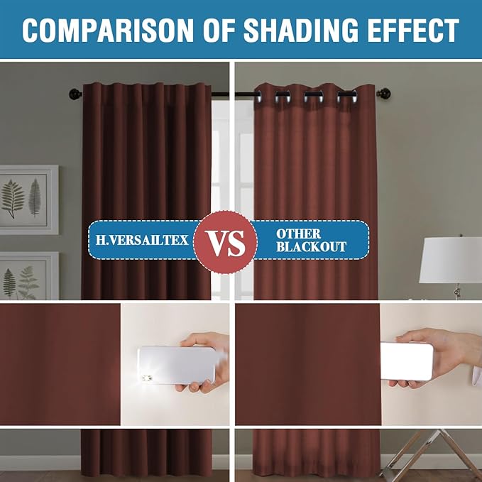H.VERSAILTEX 100% Blackout Curtains for Bedroom with Black Liner Full Room Darkening Curtain 96 Inch Long Thermal Insulated Back Tab/Rod Pocket Window Drapes for Living Room, 2 Panels, Rust
