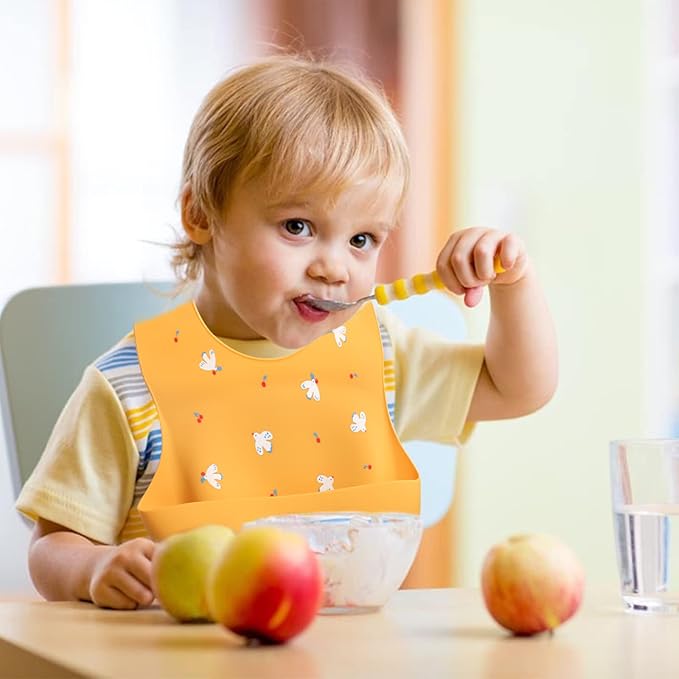 YINGJEE Baby Silicone Feeding Bibs, 3pcs Adjustable Waterproof Bibs for Feeding
