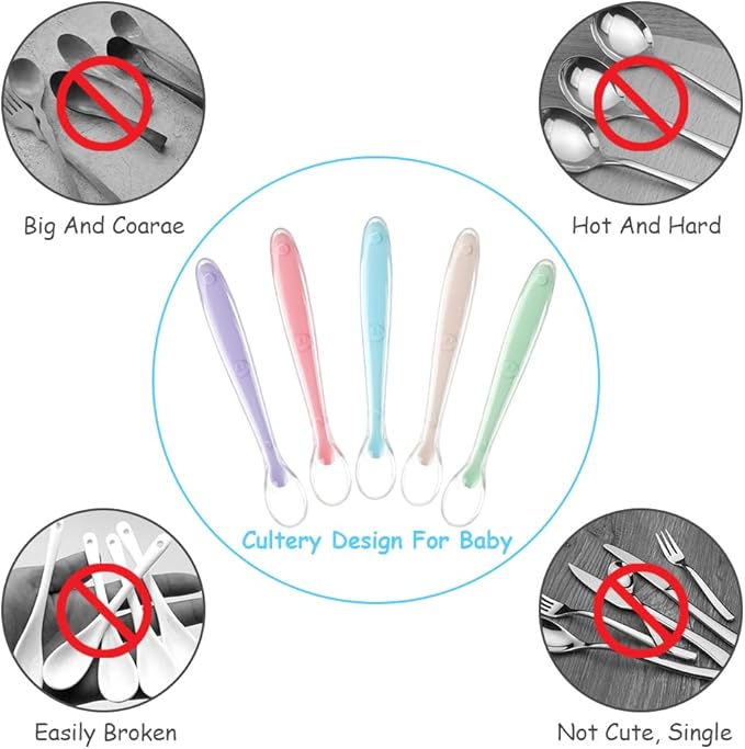 Vicloon Baby Silicone Spoons, 5 PCS Baby Training Feeding Spoons for First Stage 4 Months Toddlers, Infants Utensils Feeding Supplies, Soft Tip BPA Free Gum-Friendly Dishwasher Boil-Proof