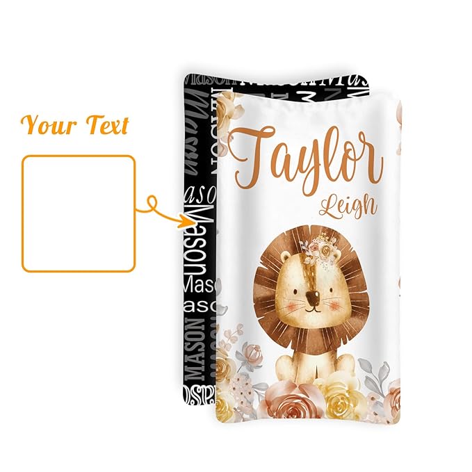 Custom Changing Pad Cover Set - Jersey Knit Ultra Soft Unisex Waterproof Diaper Changing Table Covers with Personalized Name for Baby Boys Girls - Comfy Cozy 2 Pcs Set Style15