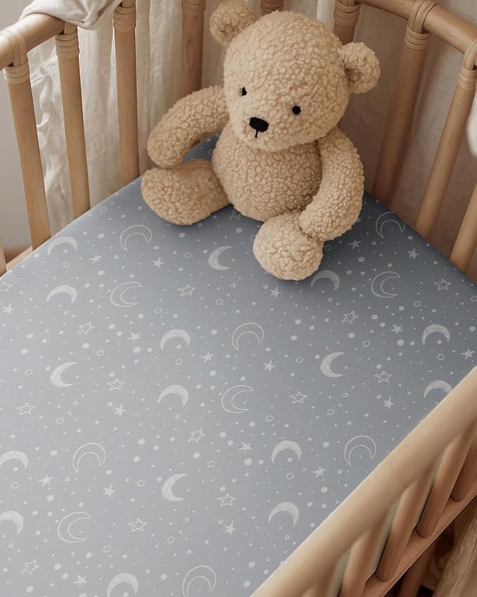 Pack and Play Sheets Fitted, Mini Crib Sheets 2-Pack for Pack N Play Mattress, Stretchy Playpen Sheet for Boys Girls, Softness and Breathable, 38" x 26"