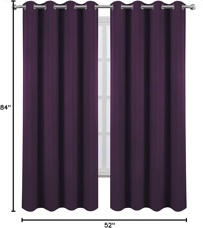 LEMOMO 100% Blackout Curtains 52 x 84 Inch Purple Curtains 2 Panels Darkening Thermal Insulated Bedroom Curtains