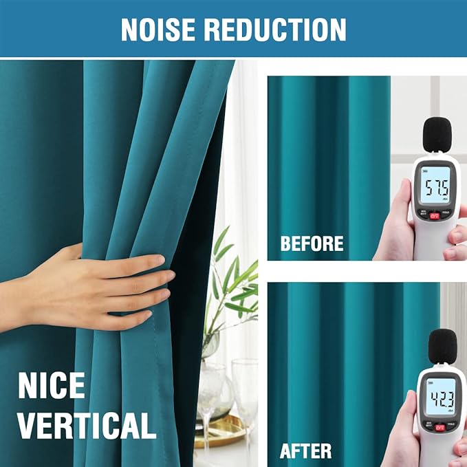 H.VERSAILTEX 100% Blackout Curtains for Bedroom with Black Liner Full Room Darkening Curtain 54 Inch Long Thermal Insulated Back Tab/Rod Pocket Window Drapes for Living Room, 2 Panels, Turquoise Blue