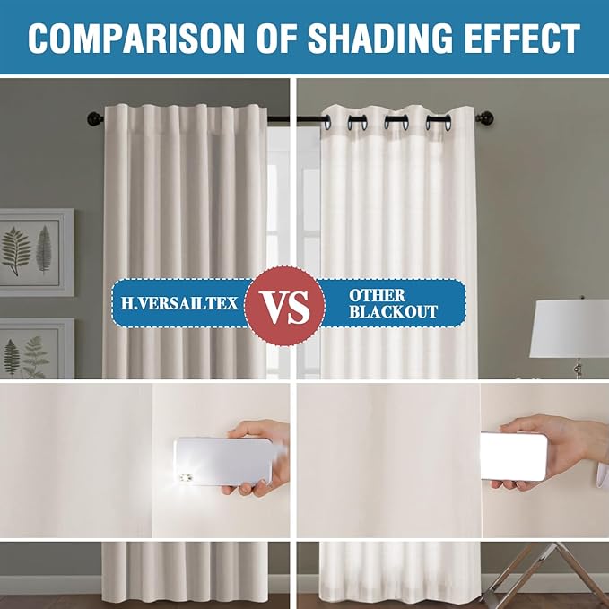 H.VERSAILTEX 100% Blackout Curtains for Bedroom with Black Liner Full Room Darkening Curtains 45 Inch Long Thermal Insulated Back Tab/Rod Pocket Window Drapes for Living Room, 2 Panels, Fog