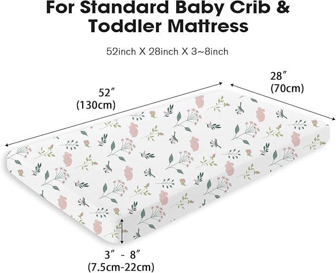 Little Grape Land Muslin Crib Sheets Fitted for Boys and Girls 2 Pack, 100% Cotton Baby Bed Sheets Soft Breathable, Neutral Fitted Baby Mattress Sheets for Standard Crib 52x28 inches, Pink Bunny