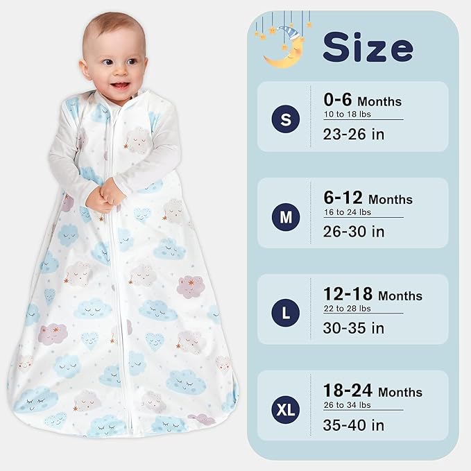 BSTOPPT 3 Pack Baby Sleep Sack 18-24 Months 100% Rayon Cotton Baby Sleeping Bag 2-Way Zipper Toddler Wearable Blankets Comfy Stretchy Lightweight TOG 0.3 (Purple&Clouds&Starry Sky)