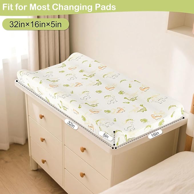 Basumee Muslin Changing Pad Cover Waterproof 2 Pack Baby Changing Table Covers for Boys and Girls Soft Breathable Nursery Diaper Change Table Cover Pad Fits 32"x16", Green