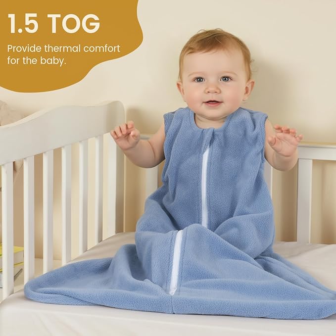 PHF 3 Pack Warm Micro-Fleece Baby Sleep Sack 6-12 Months, Soft Baby Wearable Blanket, 2-Way Zipper Sleeping Bags, Comfy Toddler Sleeping Sack for Boys, Medium Size, Space