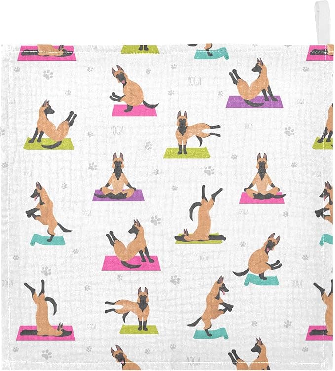 vvfelixl Baby Cotton Washcloths Belgian Malinois Yoga Infants Bath Towel for Unisex Face Towels for Newborn, Natural Baby Wipes Delicate Skin, 11.8 X 11.8 inch, one sizex5