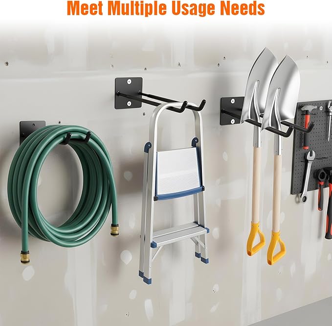 14 Inches Extra Large Garage Hooks, 4 Pack Heavy Duty Tool Organizer Wall Mount Hangers, Long Utility Storage Hooks for Car Tires, Chairs, Ladders, Ropes, Garden Tools, Power Tools
