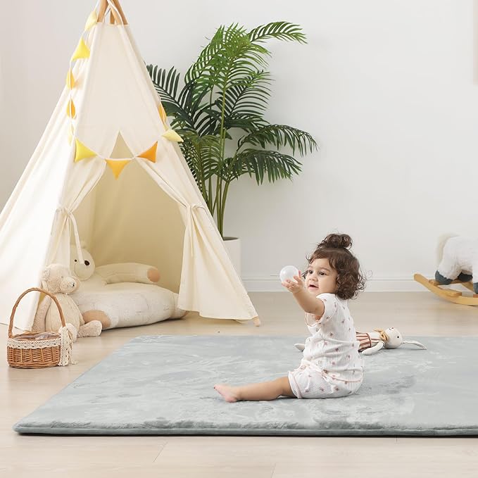 1.5" Thick Baby Play Mat for Floor, 50x50 Playpen Mat, Pro Soft Flannel Foam Mats Toddler Infant Kids Crawling for Nursery Rug Playroom Living Room Waterproof Easy Care Non-Slip (Light Grey)