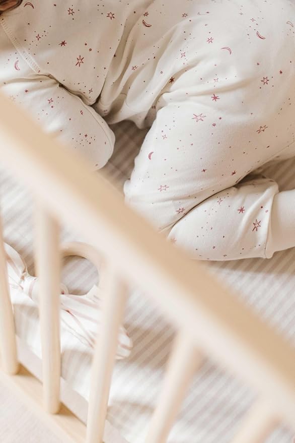 Pehr Striped Crib Sheet, Stripes Away Petal | Breathable Brushed Organic Cotton for Soft Sleep | Snug Fit | Giftable Reusable Fabric Bag Packaging | Standard Crib Mattresses up to 52βL x 28βW x 8βH