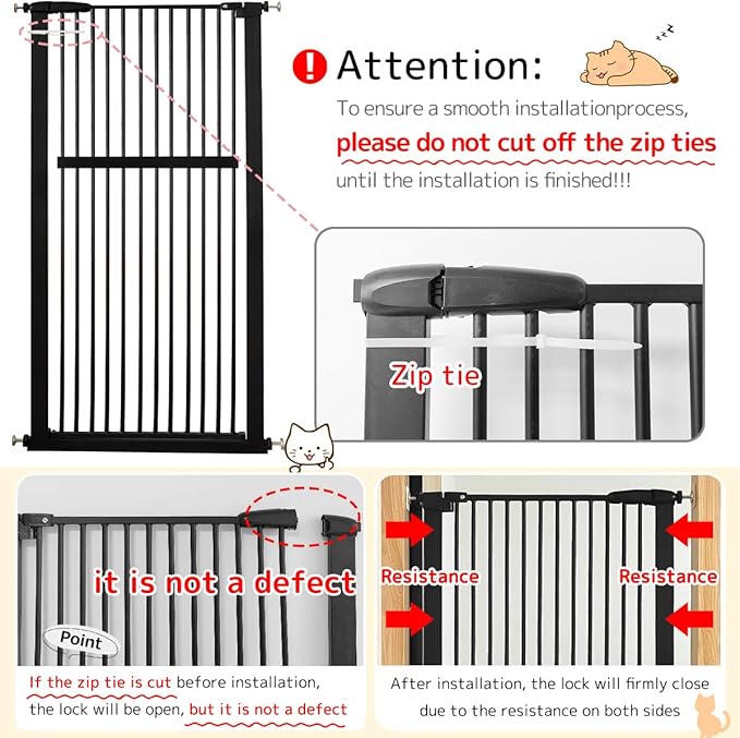 Lumizone Extra Tall Pet Gate 55.12" High Pressure Mounted 42.52"-46.64" Extra Wide (9 Sizes) 1.37" Gap for Cat Dog Stairs Doorway Hallway No Drilling Auto-Close (42.52"-46.64" W, Black)