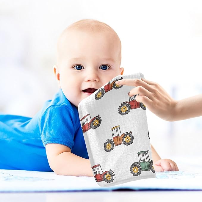 vvfelixl Baby Muslin Washcloths Cute Retro Tractor Baby Burp Cloths Cotton Babys Face Towel for Newborn Infants Boys Girls Soft and Absorbent 11.8 X 11.8 in, 3 Pack