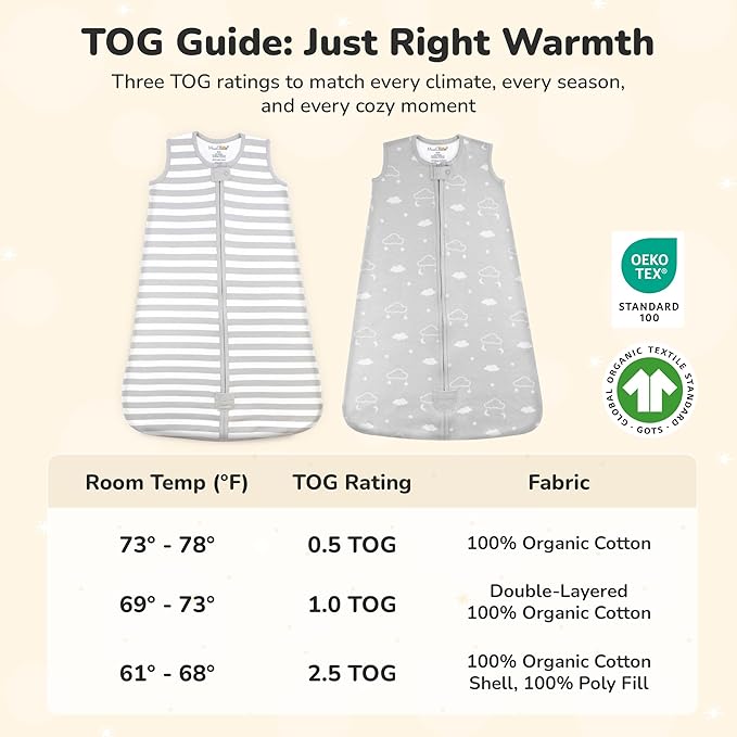 Mama Cheetah Baby Sleep Sack 2.5 TOG, Organic Cotton Baby Wearable Blanket with Two-Way Zipper, Swaddle Transition Baby Sleeping Bag for Newborn Infant Toddler Boy Girl, 6-12 Months