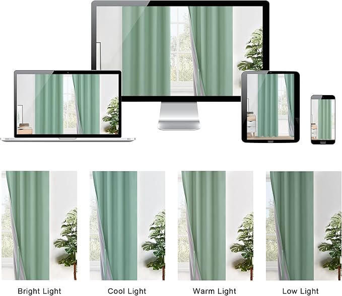 XWZO 100% Blackout Curtains 54 Inches Long with Tiebacks- Soundproof & Energy Efficiency Window Draperies Grommet Top with Black Liner for Bedroom/Living Room, Light Sage, W52 x L54, Set of 2