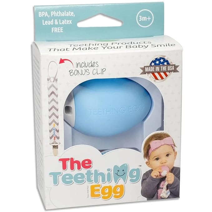 The Teething Egg Baby Teether – Freezable Teething Toy for Babies 3–6 Months up to 18 Months – Made in USA, Food-Grade TPE, Blue