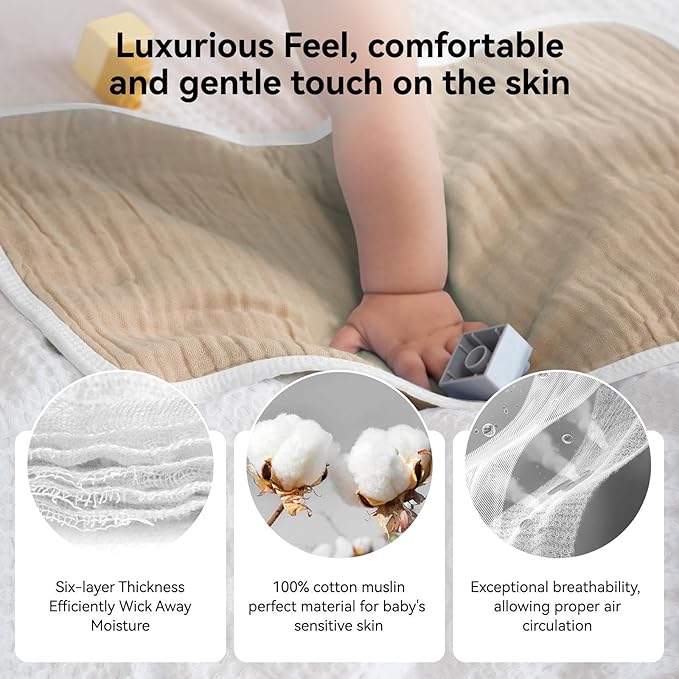 Synrroe Burp Cloths Large, Muslin Burp Cloths for Baby Girls and Boys, Pack of 10 Extra Absorbent and Soft Muslin, 6 Layers 20 by 10 Inches 100% Cotton (White and Brown 10 Pack)