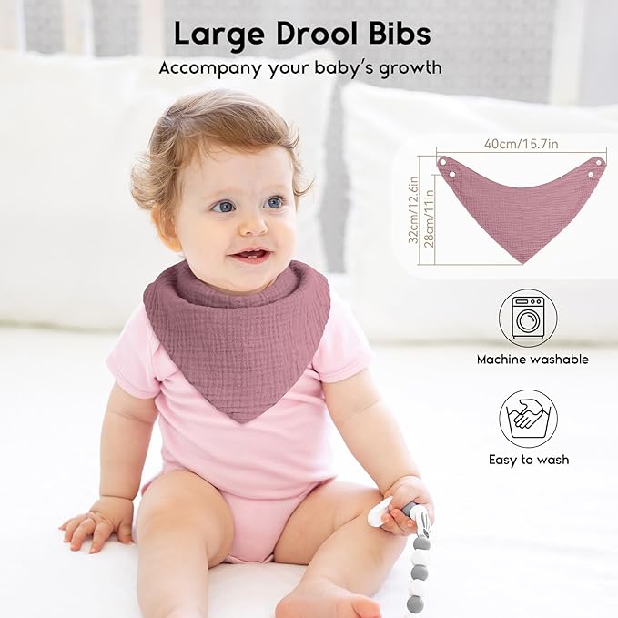 Yoofoss Muslin Baby Bibs 10 Pack 100% Organic Cotton 6-Layer Soft Absorbent Drool Bandana Baby Bibs for Drooling and Teething for Boys and Girls, Gradient Purple