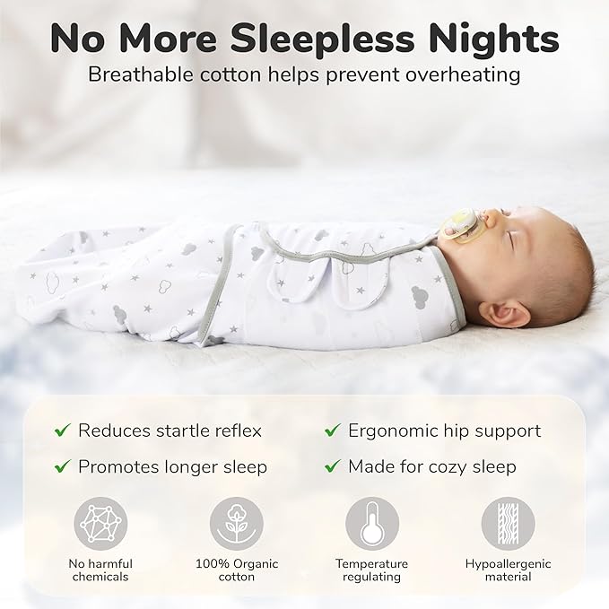 Mama Cheetah Baby Swaddle Sack 3-6 Month, Organic Cotton Swaddling Sleep Sack, Infant Swaddle Blanket, Large Swaddle Wrap, Easy Swaddles for Boy Girl, 4-Pack