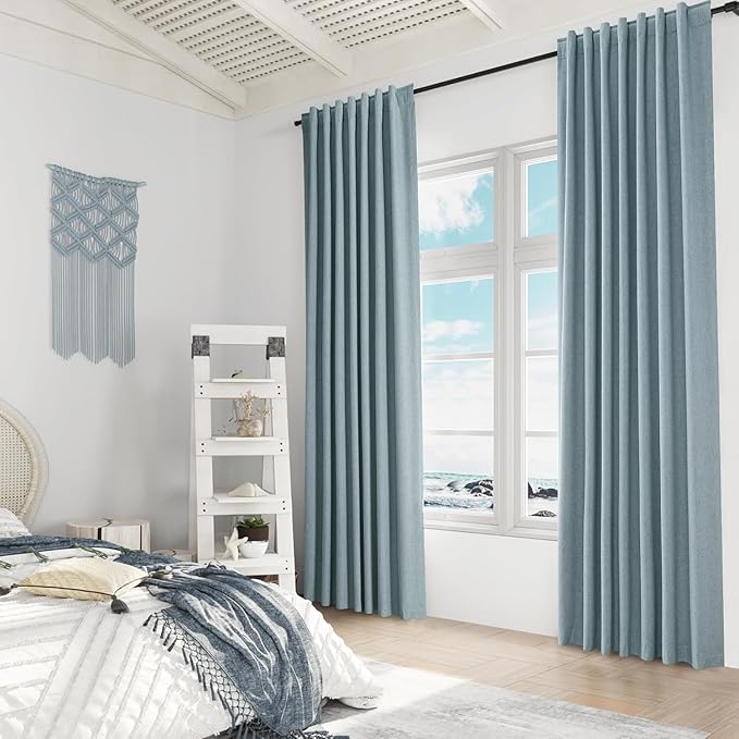Guken Blue 100% Blackout Curtains 78 Inch Length 2 Panels Set for Living Room Bedroom Back Tab Thermal Insulated Black Out Linen Drapes Room Darkening Window Curtains 78 Inches Long Dusty Blue