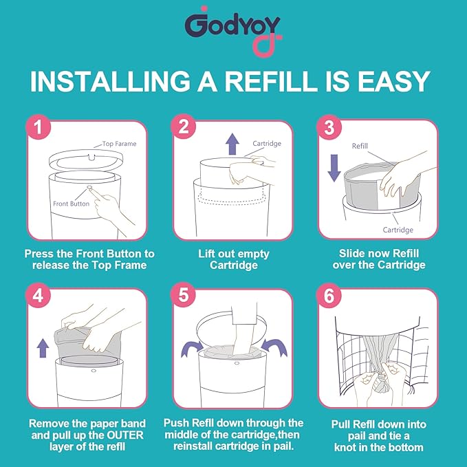 Refills Compatible with DEKOR Plus Diaper Pail Refill Bags| 4 Pack| Super Powerful Odor Eliminator Extra Thick Diaper Pail Bags| Each Holds up to 3016 Diapers| Fresh Lemon Scent| Easy to Replace