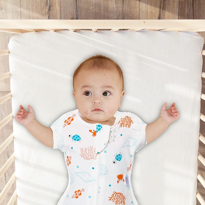 Baby Transitional Swaddle Sleep Sack - Swaddles for Newborns, Cuff Removable Arms Up Design, Free Wearable Blankets with 2-Way Zipper, Underwater World (3-6 Month)