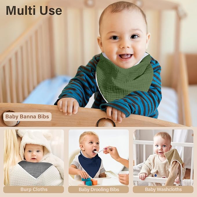 NISXABEBE Muslin Baby Bibs,Soft Triangular Baby Bandana Drool Bibs for Baby Boy Girl,Solid Colors Bib for Drooling Teething