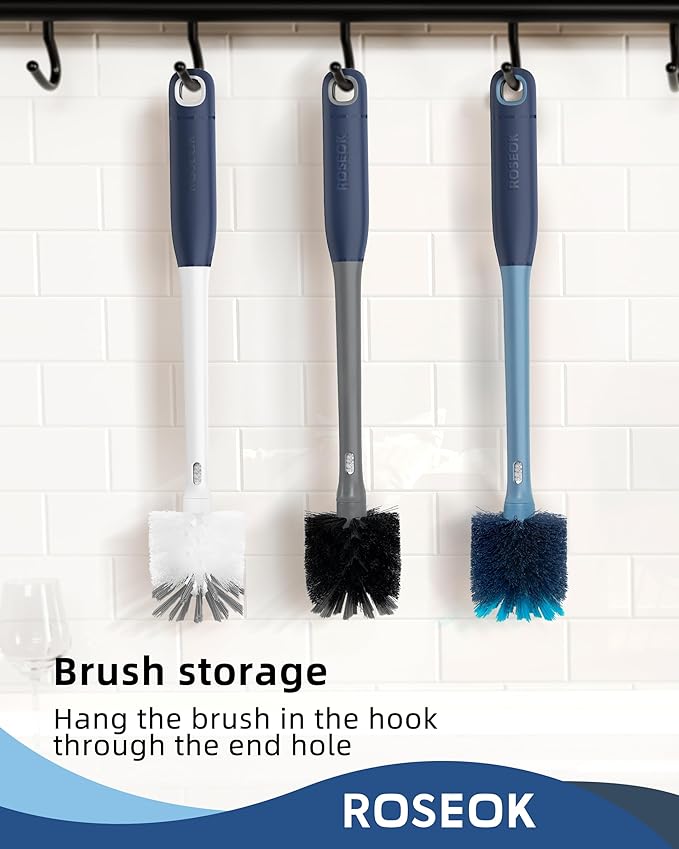 ROSEOK 2 in 1 Long Handle Bottle Brush with Straw Brush for Cleaning Glass, Sports Bottle, Coffee Mug, Gray, 1 Pack