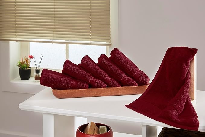 Ozdilek 6-Piece Washcloth Set 13x13 100% Turkish Cotton, 600 GSM, Soft, Gentle on Sensitive Skin, Multi-Purpose Use, Washable, Reusable, Ideal for Baby Care & Spa 6 Towels (Brick Red)