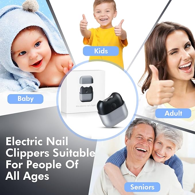 Electric Nail Clipper - 2-speed suitable for infants and elderly people Automatic Electric Nail File Safe for Infants & Elderly, with LED Light for Night Use – Gently Trims Thick & Fragile Nail