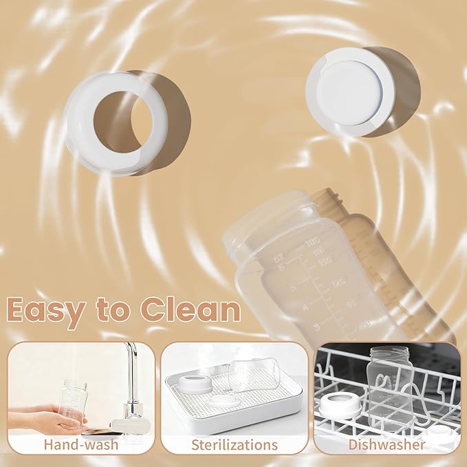 6oz Wide-Mouth Breastmilk Storage Bottles with Two-Pieces Sealing Cap, Leak-Proof Design, No-Fade Reading Marking, Compatible with Spectra S1 S2 9 Plus, Motif Luna, and Most Wide-Mouth Flanges, 4 Pack