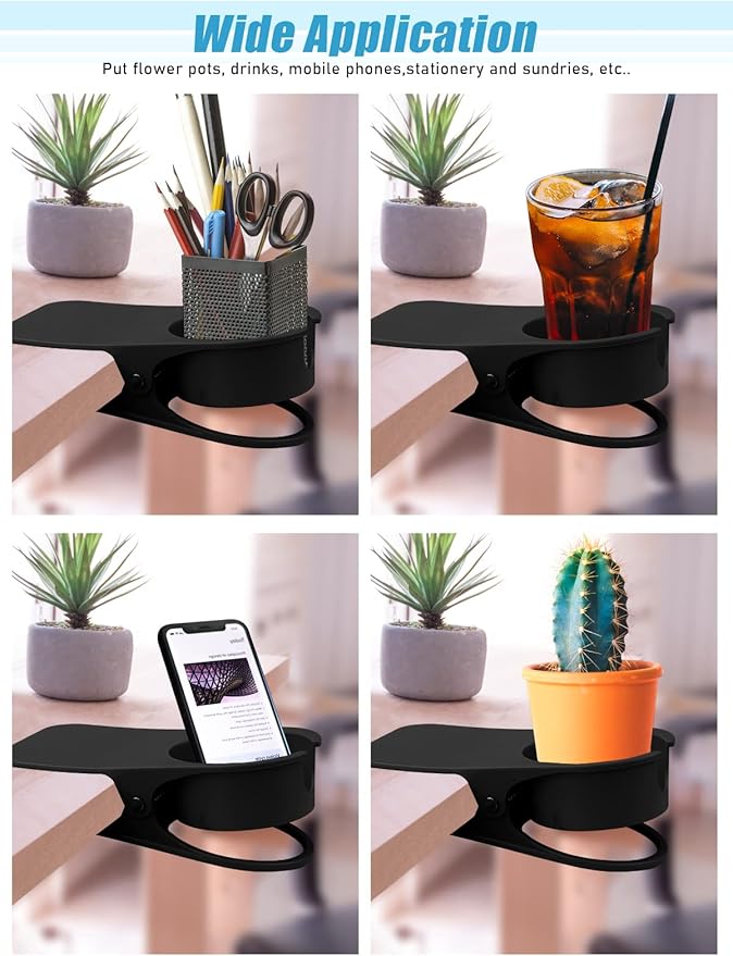 Kalolary New Drinking Cup Holder Clip with Groove Table Bottle Cup Stand DIY Glass Cup Clamp Storage Saucer Clip Water Coffee Mug Holder Saucer Clip for Home Desk, Black
