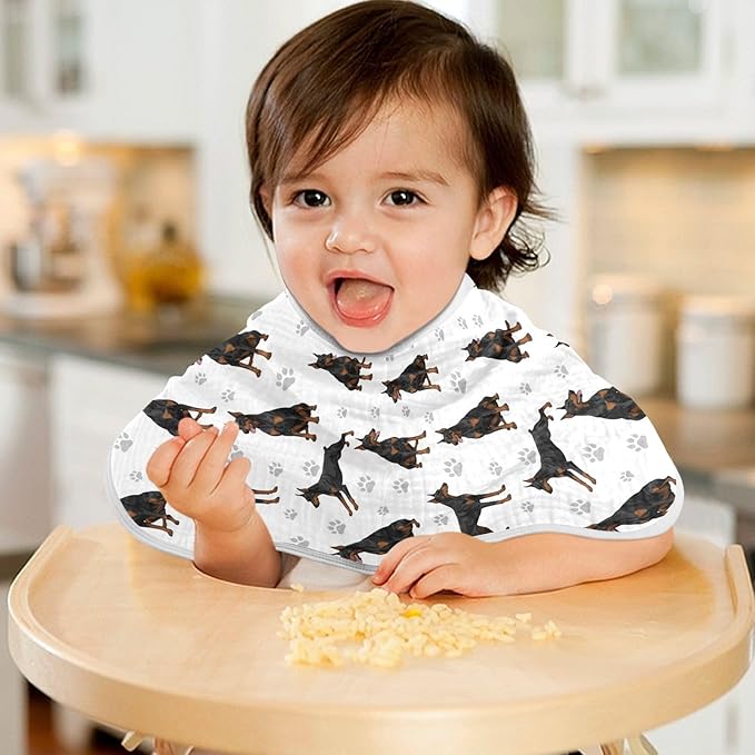 1 Pack Muslin Burp Cloths Doberman Dogs White Cotton Baby Burp Cloths Ultra Absorbent Soft Burping Cloth Washcloths for Newborn Boys Girls 22x11 Inch