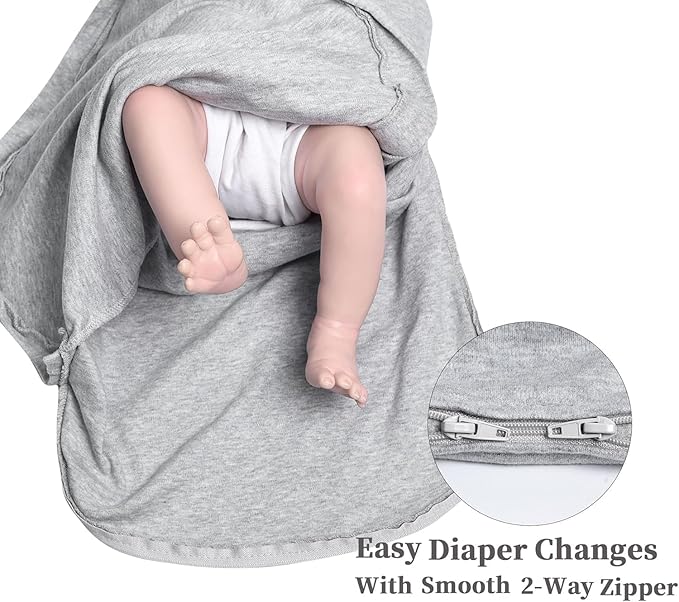 Baby Swaddle,Sleep Sack 6-12 Months,Adjustable Wearable Transition Blanket,Miracle Swaddles for Babies Large,100% Cotton(Gray)