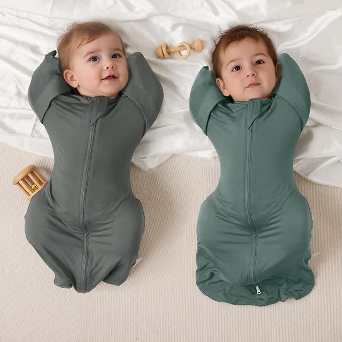 MEXXI Swaddle Baby Sleep Sack With Arms Up, 2 Pack Baby Transitional Swaddle with Double Zipper,0.5 TOG, 8-13 lbs, S