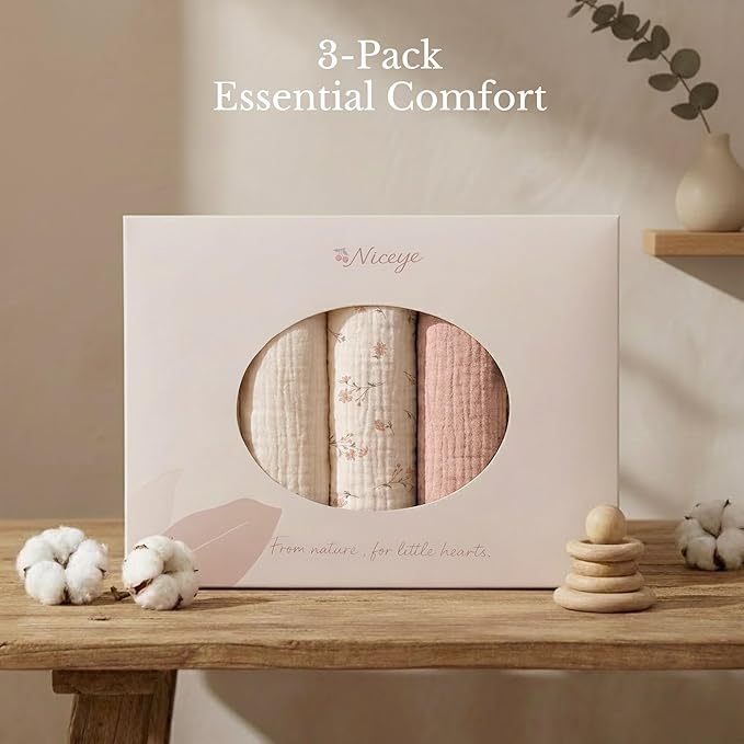 Niceye Muslin Baby Bassinet Sheets 3-Pack 100% Cotton (33" x 15") Sleeper Bassinet Fitted Sheets for Oval & Hourglass Mattresses, Unisex for Baby Girl/Boy(Pink)